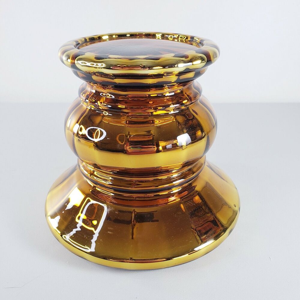 Department 56 Pillar Candle Holder 6" Pedestal Hand Blown Orange Amber Display